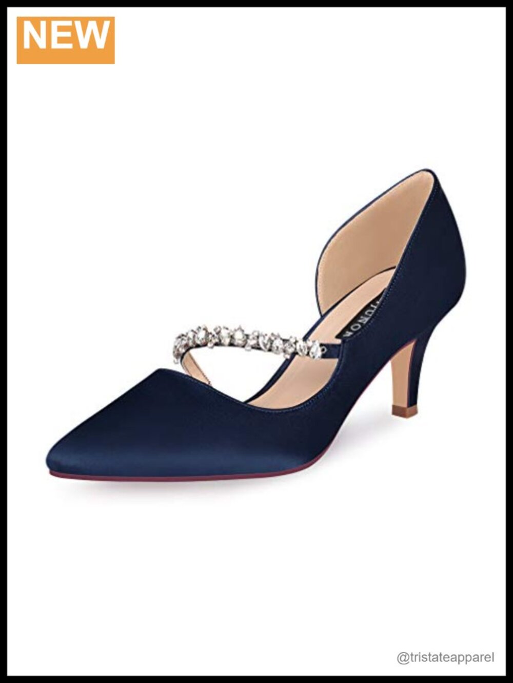 Women's Mid Kitten Heel Pointed Toe D'Orsay Pumps Satin Rhinestone Wedding